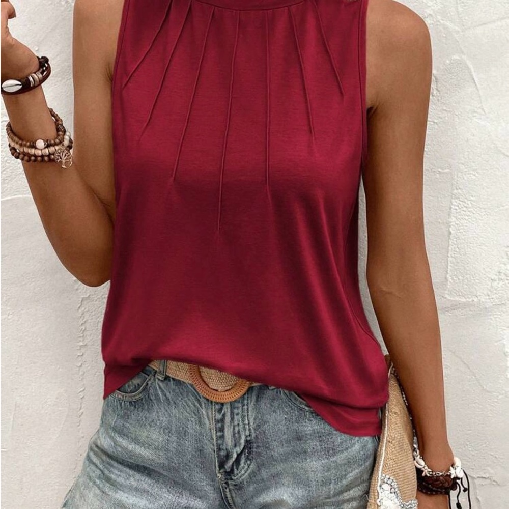 SHEIN Red Pleated Tank Top Relaxed Fit